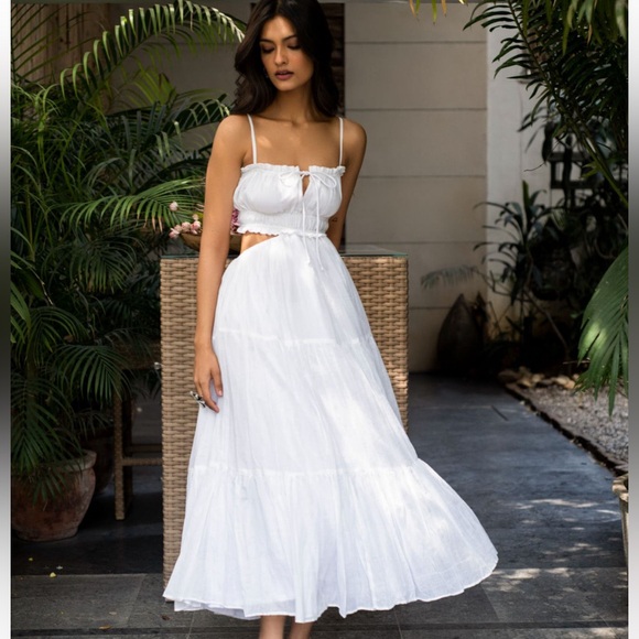 White Midi Sundress with Open Back - Picture 1 of 8